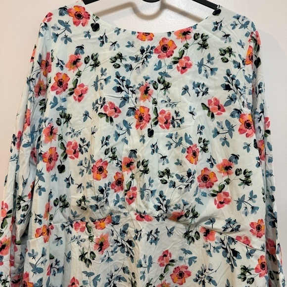 LOFT Floral Tunic Tie Back Bell Sleeve Boho Style Mini Dress Size 14 - Picture 6 of 15